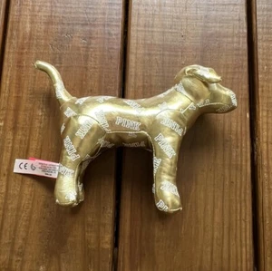 Victoria's Secret gold metallic shiny logo print stuffed plush dog - Bild 1 von 7