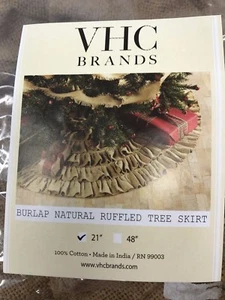 Burlap Natural Mini Ruffled 21" Diameter Christmas Tree Skirt VHC Brands NEW - Picture 1 of 1