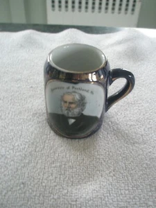 Portland Maine cobalt blue souvenir tooth pick cup Henry Wadsworth Longfellow - Picture 1 of 11