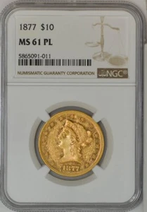 1877 $10 Gold Liberty MS61 PL NGC 942789-1 - Picture 1 of 4