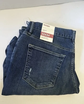 Old Navy Men's Size 32x34 Straight 100% Cotton Dark Wash Blue Jeans New! - Image 1 of 2