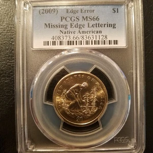 PCGS 2009 Native American Sacagawea Dollar Error Missing Edge Lettering MS66 - Picture 1 of 1