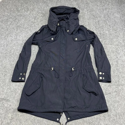 Chaqueta Guess Jeans Mujer Mediana Azul Marino Parka Abrigo con Capucha Bolsillos con Cordón Foto 1 de 4