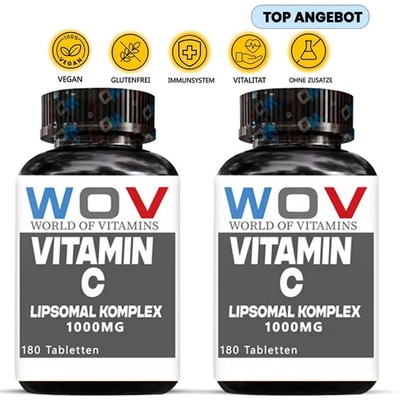 WOV® Vitamin C 1000 mg - 2 x 180 Tabletten - Hochdosiert - Für Immunsystem & Energie