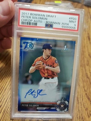 2017 Bowman Draft Peter Solomon Chr. DP Auto 70th Blue /70 PSA Mint 9 Pop 1 - Image 1 of 3