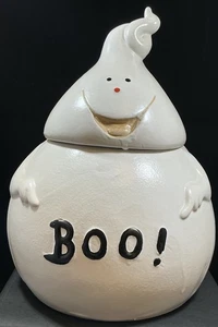 VTG Whimsical Halloween Boo Happy Face Ghost Cookie Jar & Lid  - Picture 1 of 10