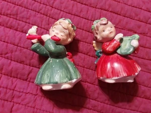 2 Vintage Lefton Christmas Angel Girl Harp & Flute & Bird #1259 - Picture 1 of 10