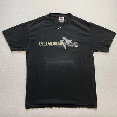 Винтажная мужская футболка Pittsburgh Penguins средний размер черная Nike NHL хоккей выцветание 90-е - Изображение 1 из 4