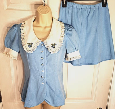 Vintage 1960s Lace Babydoll Mini Skirt Outfit Bib Collar Sissy Set 2-piece S - Image 1 of 4