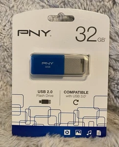 PNY USB 2.0 Flash Drive - 32GB - Compatible W/ USB 3.0 Jump drive - Blue - NEW - Picture 1 of 2