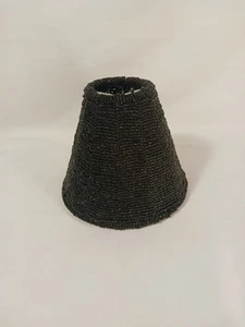 Vintage Black Glass Seed Bead Lamp Shade Black 4.25" tall 5.5" Dia. Clip On  - Picture 1 of 8
