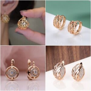 Luxury Cubic Zirconia Stud Earrings Women 18k Gold Plated Wedding Party Jewelry