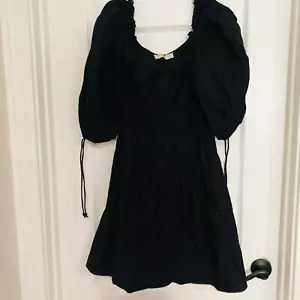 House of Harlow 1960 Women's Puff Sleeves A-Line Dress Cotton Black Small NWT - Picture 1 of 9