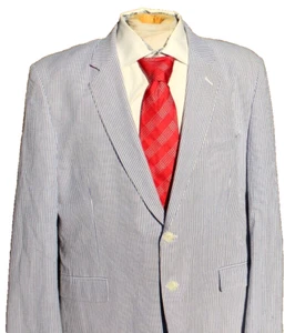 Alan Flusser Jacket Mens 46R Light Blue Seersucker 2 Button Blazer Sport Coat - Picture 1 of 11
