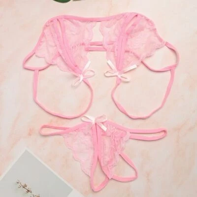 Women Sexy Lingerie Nightwear Sleepwear Babydoll Lace Bra G-string Underwear Set - Image 1 of 4