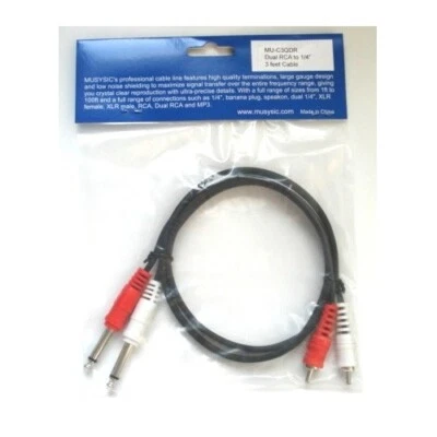 RCA to Dual 1/4" Cable 3 feet - Image 1 of 2