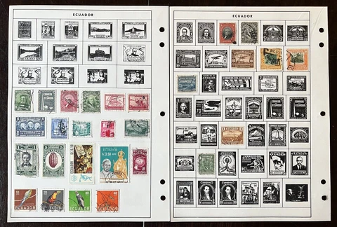 ECUADOR STAMPS ON ALBUM PAGES PLANES, BOAT, MAP, OVERPRINT Cover