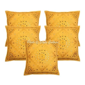 Indian Decorative Sofa Cushion Covers 16 x 16 Embroidered Cotton Pillowcases - Picture 1 of 4