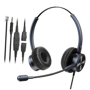 Telephone Headset with Microphone Noise Canceling, Binaural with RJ9 Black - Picture 1 of 7