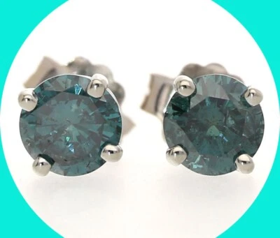 Aretes de diamantes azules brillantes redondos de 0,87 quilates con tachuelas de 14 quilates Foto 1 de 4