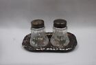 Salt & Pepper Shakers - Glass and Silver 3-piece Set
