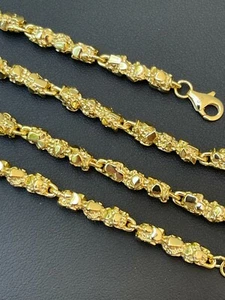 14k Gold Plated Solid 925 Sterling Silver Nugget Link Chain Necklace 5mm 18-30" - Picture 1 of 12
