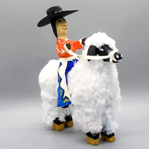 NAVAJO FOLK ART-COWBOY RIDING WOOLY SHEEP by DELBERT BUCK-NATIVE AMERICAN - Picture 1 of 7