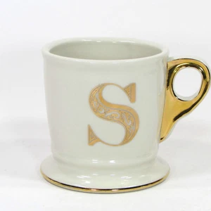 Anthropologie GOLD MONOGRAM - S 14oz White Shaving Style Mug Trim Letter Initial - Picture 1 of 11