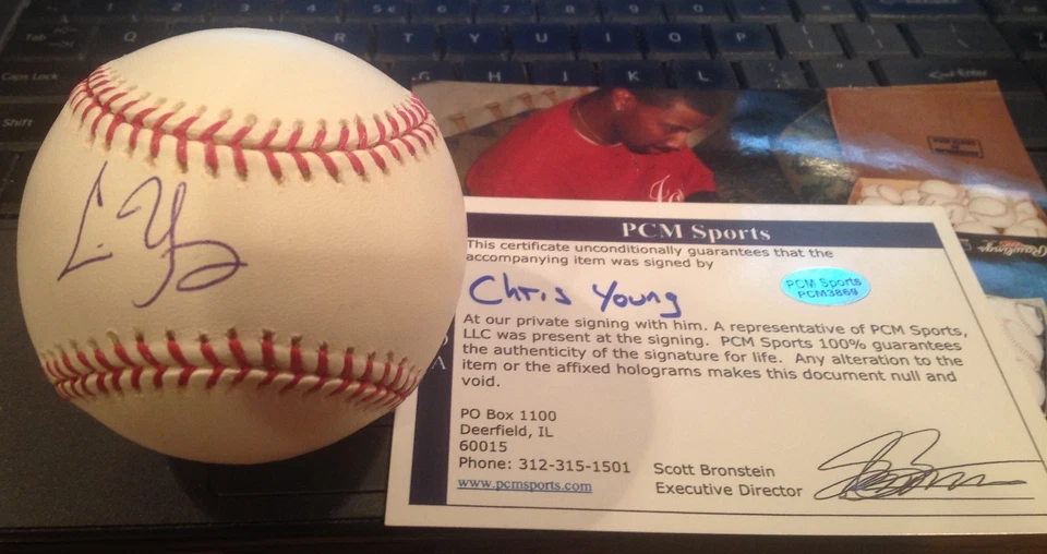 Chris Young Autografiado Firmado OML Béisbol PCM Deportes Foto 1 de 1
