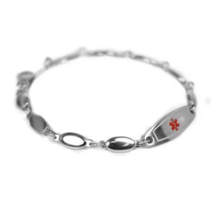 Medical ID Alert Bracelet Engraved Stainless Steel Drops Chain Kids & Women 8in - Picture 1 of 4