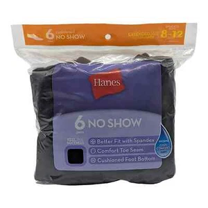 Hanes Womens No Show Socks Black Extended Size - Picture 1 of 2