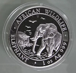 MDS SOMALIA 100 SHILLINGS 2010 "AFRICAN WILDLIFE - ELEPHANT", 1 UNZE SILBER #J - Picture 1 of 2