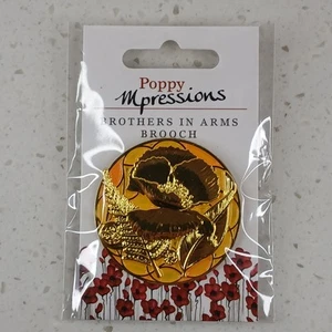 ANZAC Poppy MImpressions Brothers In Arms Yellow Golden Brooch Pin - Picture 1 of 7