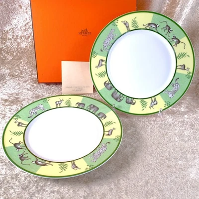 Juego de 2 vajilla de porcelana verde África plato de postre Hermes Paris con estuche Foto 1 de 4