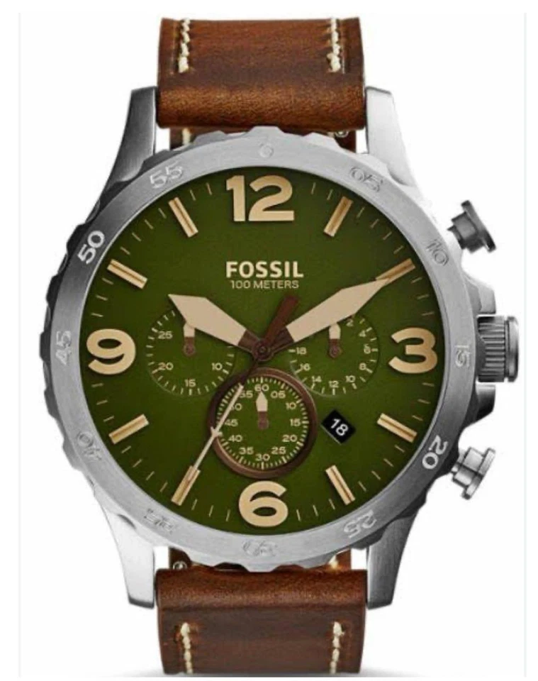 Мужские кварцевые часы-хронограф Fossil JR1508 Nate нержавеющая сталь коричневая кожа - Изображение 1 из 3