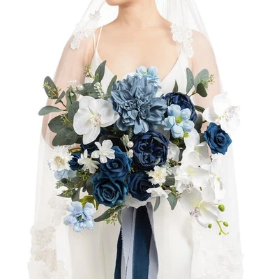 Buquê de Noiva Ling's Moment Azul Marinho, Buquês de Casamento de 13 Polegadas para Noiva, P... - Imagem 1 de 4
