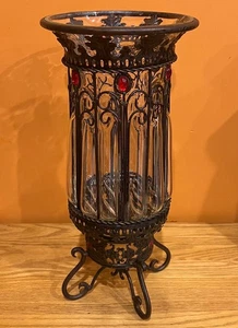 Vintage Käfigglas 17,5" große Sockel Vase, mundgeblasen in Metall, rot "Juwelen" - Bild 1 von 12