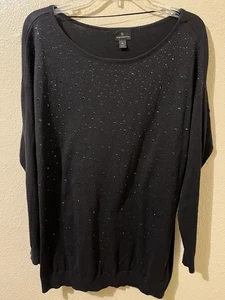 Worthington Women’s Med Black Sweater , Long Sleeve With Rhinestones, Grt Cond, - Picture 1 of 3
