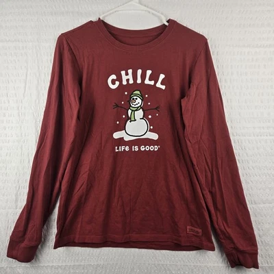Life Is Good Mujer Rojo Muñeco de Nieve Navidad Manga Larga Trituradora Camiseta Talla S Foto 1 de 4