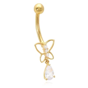 Anillo ombligo mariposa abierta circonita cúbica oro 14K real - Imagen 1 de 8