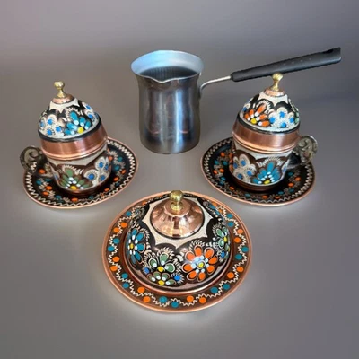 Traditional Turkish Coffee Set Hand-Painted With Cups, Saucers, Pot, And Dish - image 1 of 4