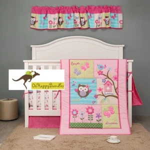 New Baby Girls 6 Pieces Cotton Nursery Bedding Crib Cot Sets-- Owl Tree Design - Picture 1 of 11
