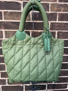 NWT $298 COACH Iris Nylon Smooth Leather Large Tote Green laptop travel - Picture 1 of 4