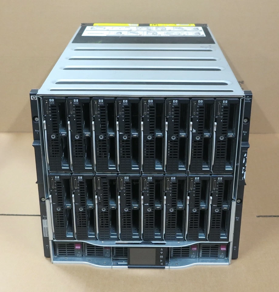 HP ProLiant C7000 Chassis + 16x HP BL460c G6 2x 4C L5520 2.26Ghz 64GB Ram 2 Bay - Image 1 of 3