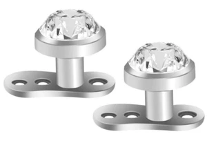 3X Surgical Steel Full Dermal Body Piercing Kit with Crystal Dermal Anchor Tops - Picture 1 of 3