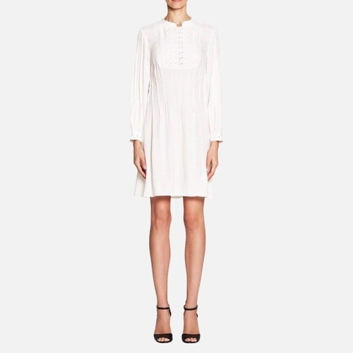 OFF WHITE Abito donna piccolo $375 nuovo CORNICE occhielli pieghettato bianco sporco nuovo con etichetta bracciale maniche