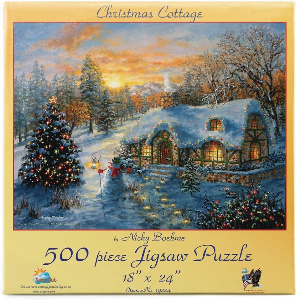 SunsOut Jigsaw Puzzle Christmas Cottage Nicky Boehme 500 Pcs #19224 Holiday CBS