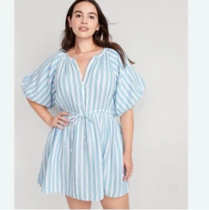 NWT Old Navy Waist-Defined Puff-Sleeve Printed Mini Shirt Dress Size L Tall - Picture 1 of 10