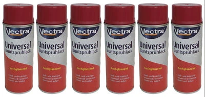 6x Vectra Universal Spray Paint Ruby Red Shiny 400ml Paint Spray - Image 1 of 2