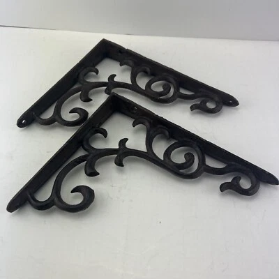 Two Decorative Vines Cast Iron Wall Shelf Bracket 8.25'' X 7'' Antique Replica - Image 1 of 4